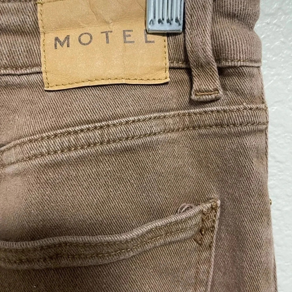 Motel Denim High Rise Tan Brown Straight Leg with Split Hem Size Xl - Picture 5 of 6